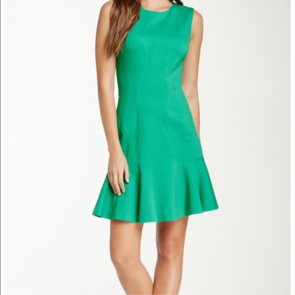 DVF Diane von Furstenberg Green Sheath Dress Flounce Hem Size 12